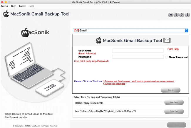 MacSonik Gmail Email Backup Tool