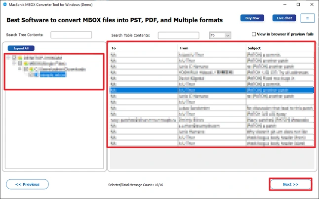 Preview and select files