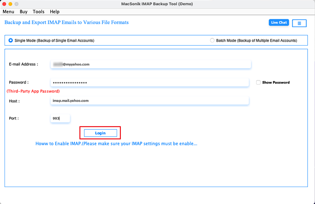 Log in with IMAP Account credentials.