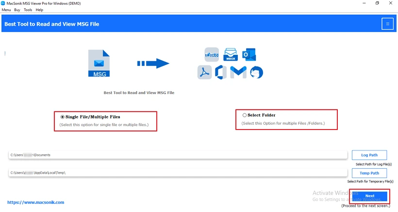 choose either the Single File/Multiple Files