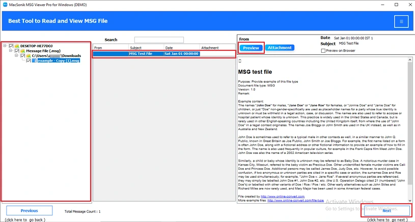 preview the email content