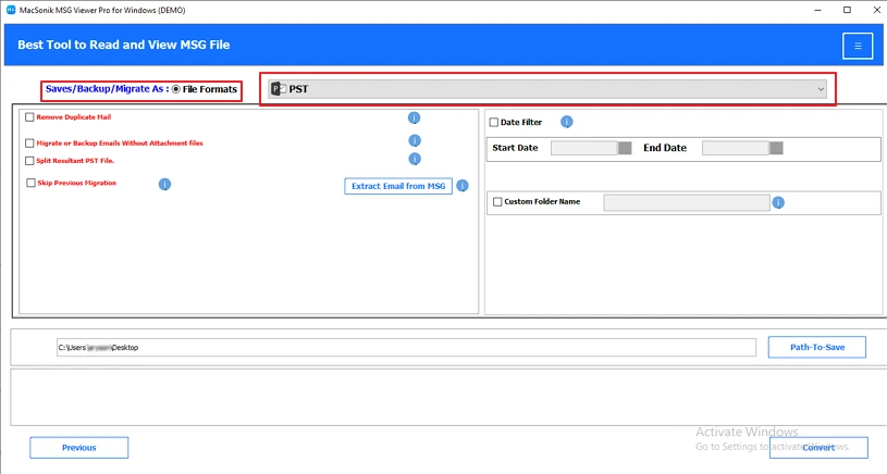 Choose the desired File Format