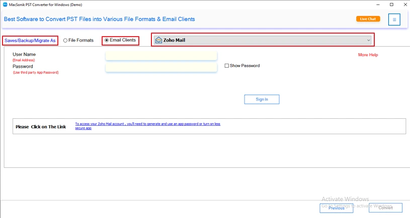 select Zoho Mail