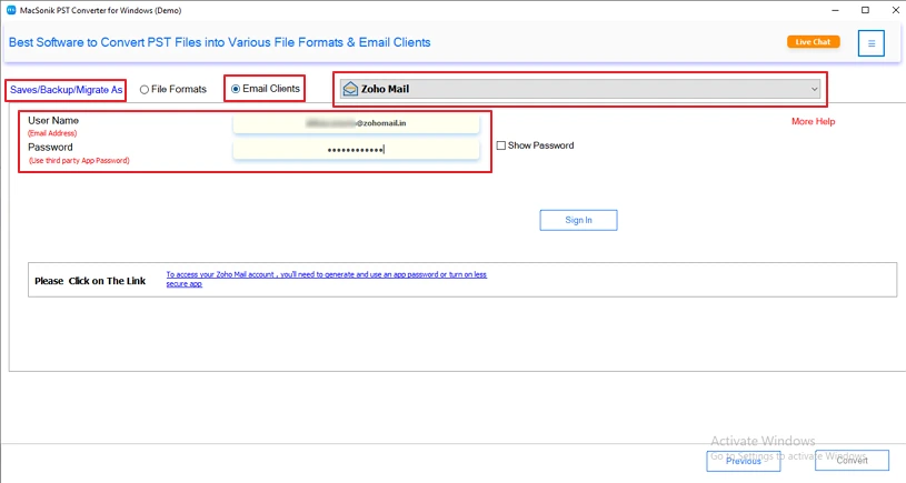 log in to your Zoho Mail account