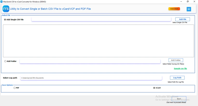 Download CSV to vCard Converter Tool.
