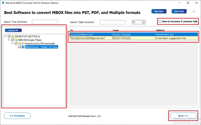 Select the files, preview them, and click Next.
