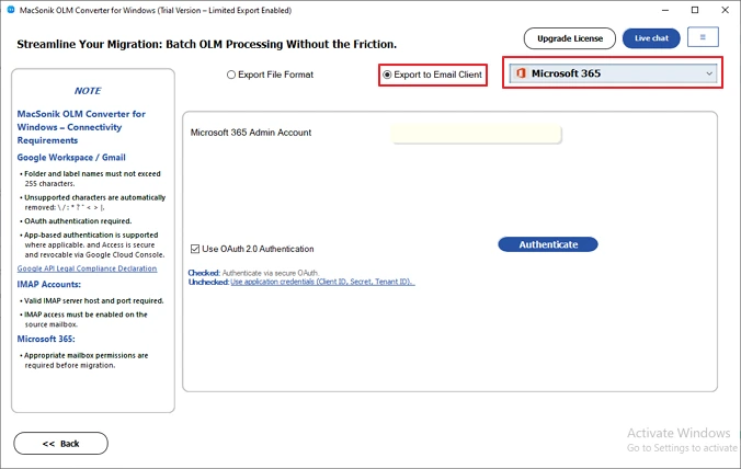 Select Office 365 as the Saving Option