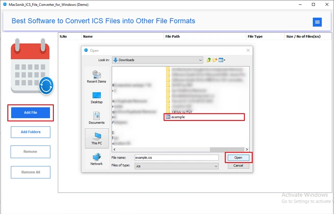 add ICS files to this wizard