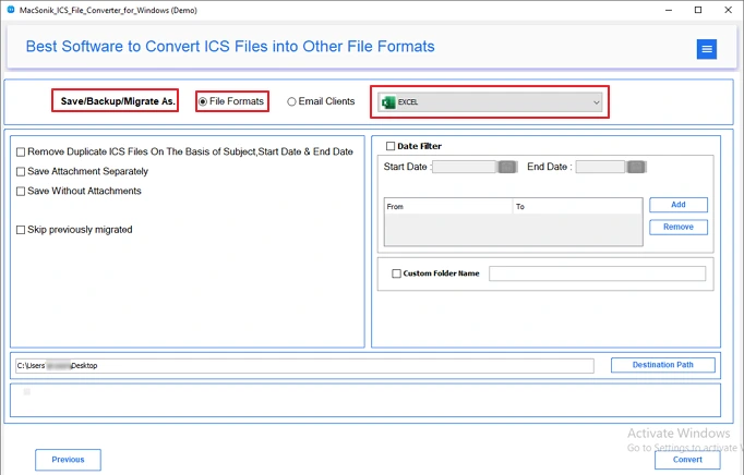 choose Excel format