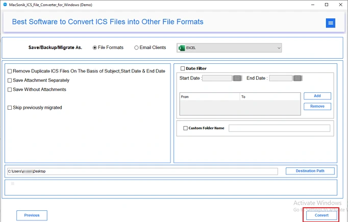 press the Convert tab