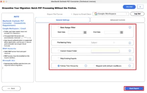 Apply additional filters and click Start Export