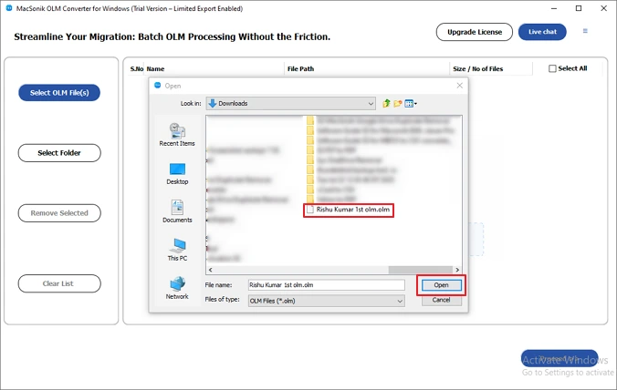 Select the file and click Next