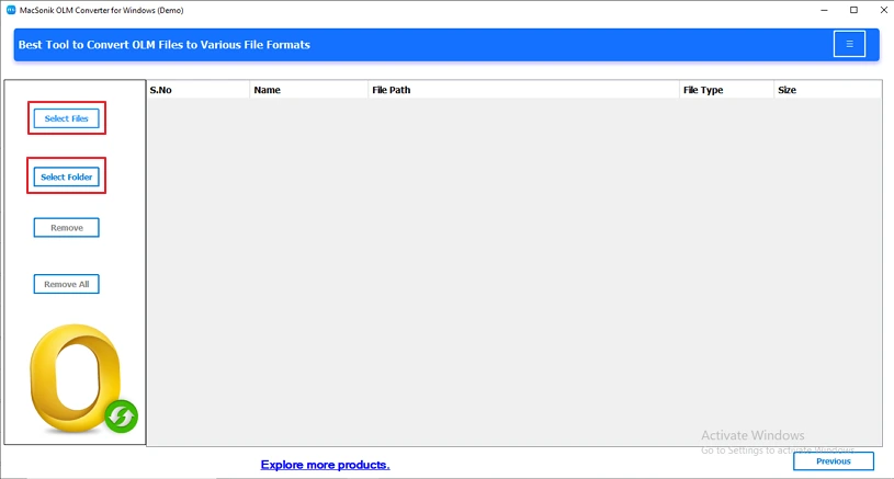 Choose from Select Files or Select Folder