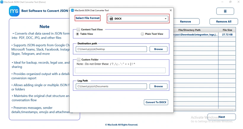 choose the saving output File Format