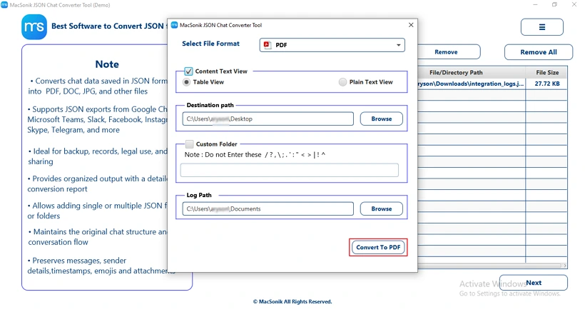Pick the saving location and click convert.