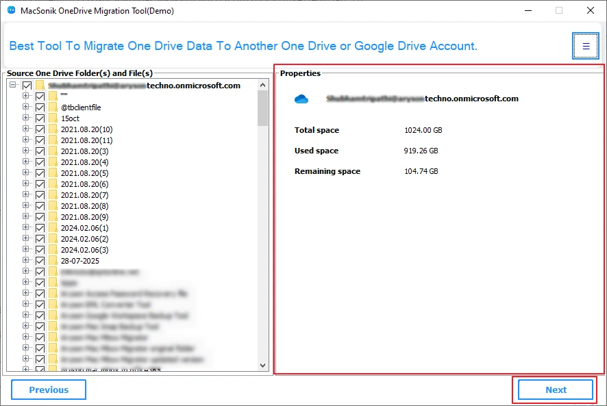 Pick the folders to migrate and check the OneDrive file properties.