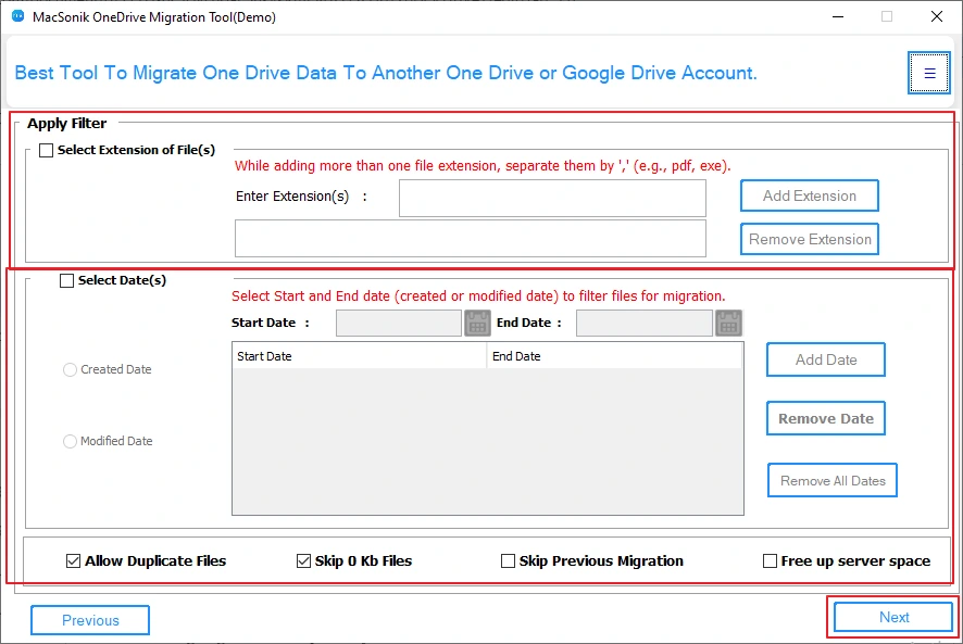 Apply the advanced filters and again click on the Next button.