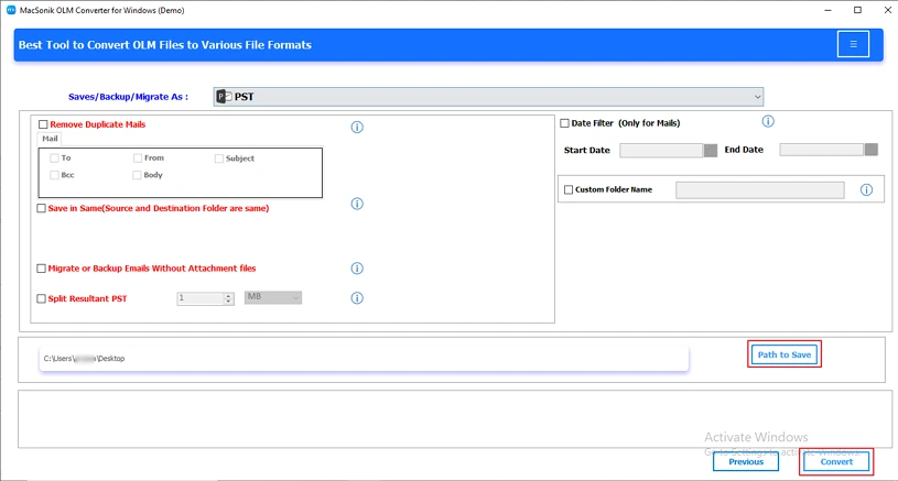 Set Path and click Convert