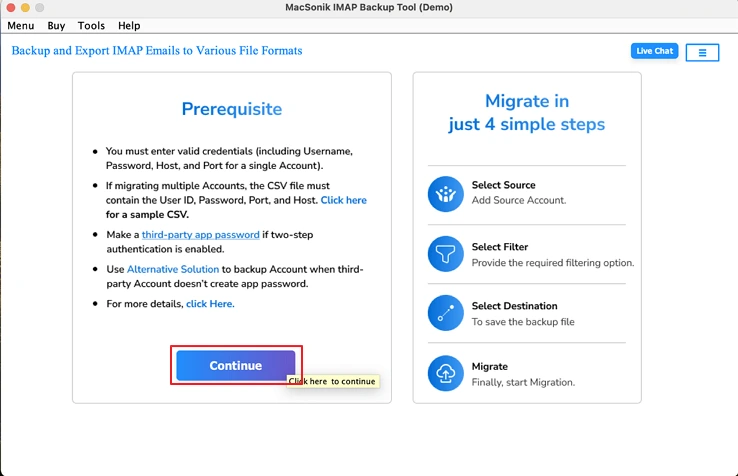 Install the MacSonik IMAP Backup Tool.