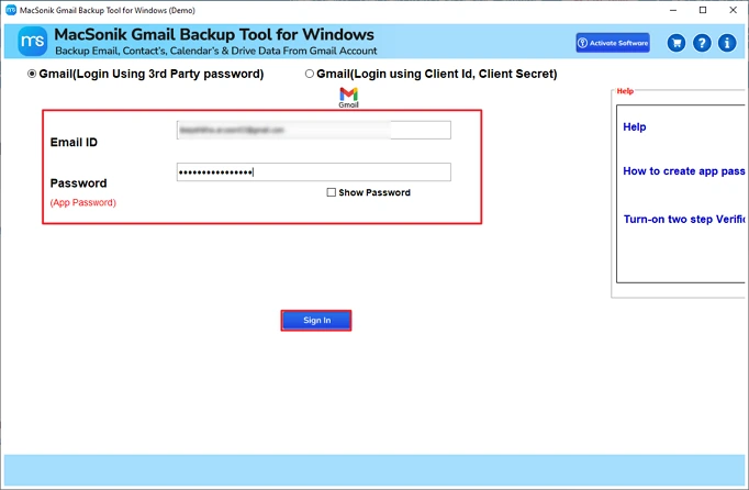 Sign in with Gmail Credentials