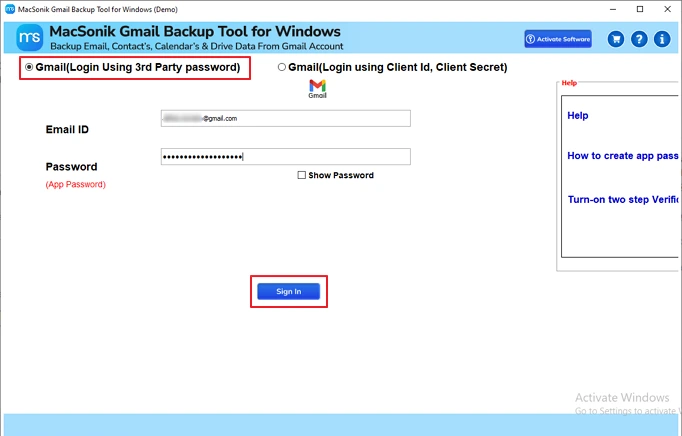 Sign in with your Gmail email ID and password