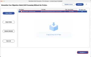 click on the Select Files, locate the OLM file