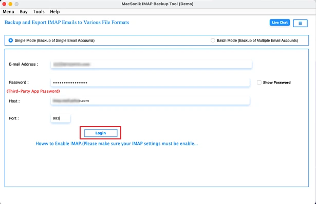 Log in to your Redtail IMAP account