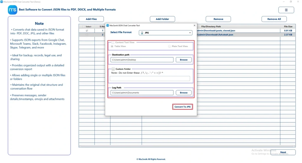 select Table View or Plain Text View