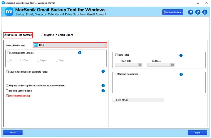 Select MSG as the saving format