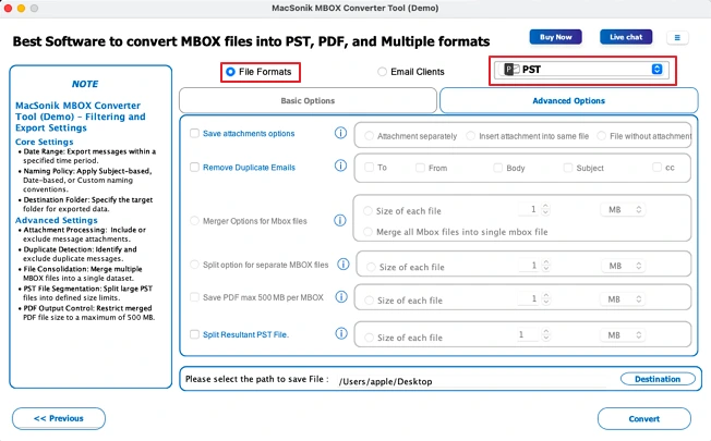Choose PST as the Saving format