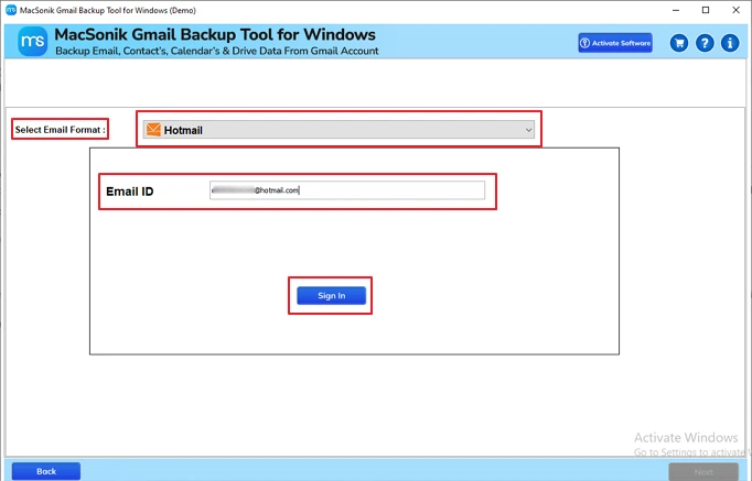 select the Email Format as Hotmail