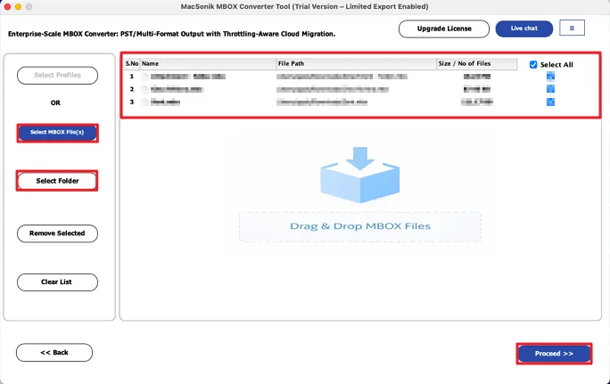 add your MBOX files