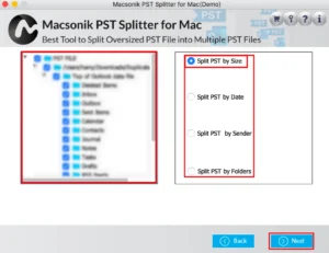 Select the criteria to split the file