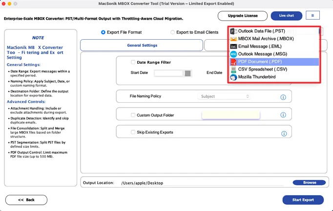 choose the PDF file format