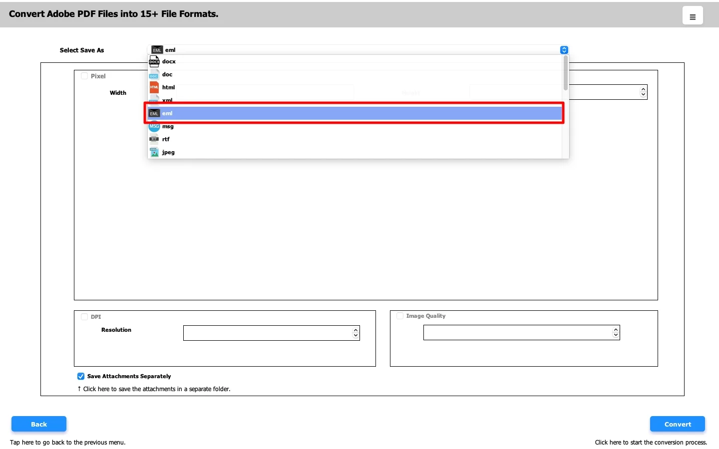 choose EML as the saving file format