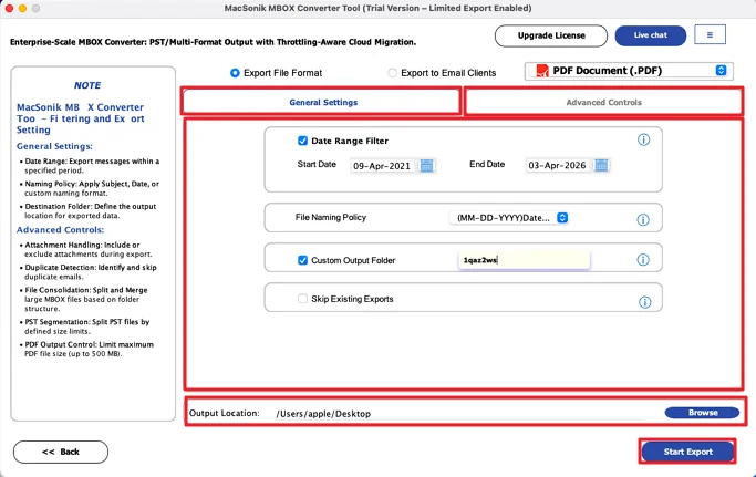 click Start Export