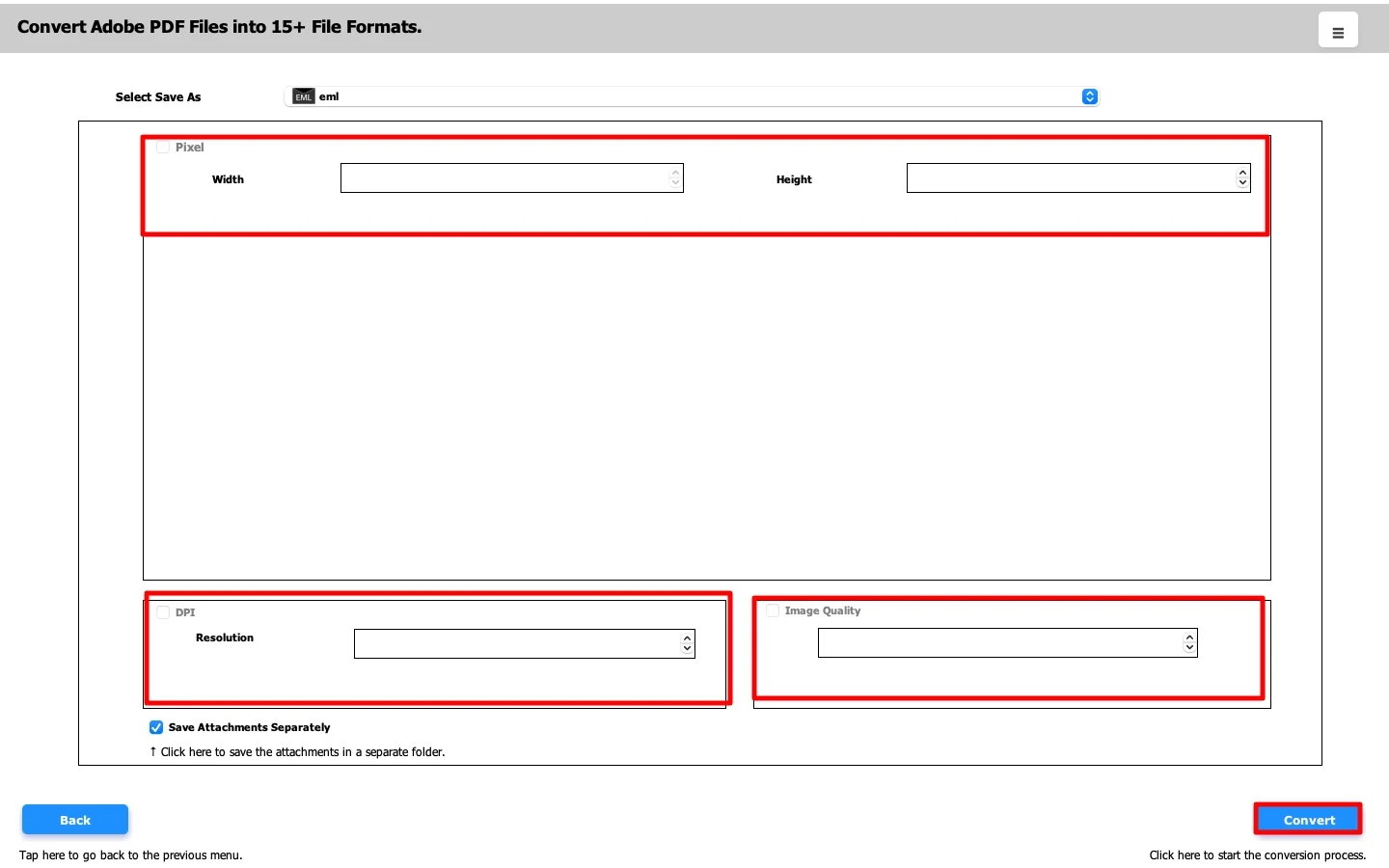apply advanced filters, and click Convert