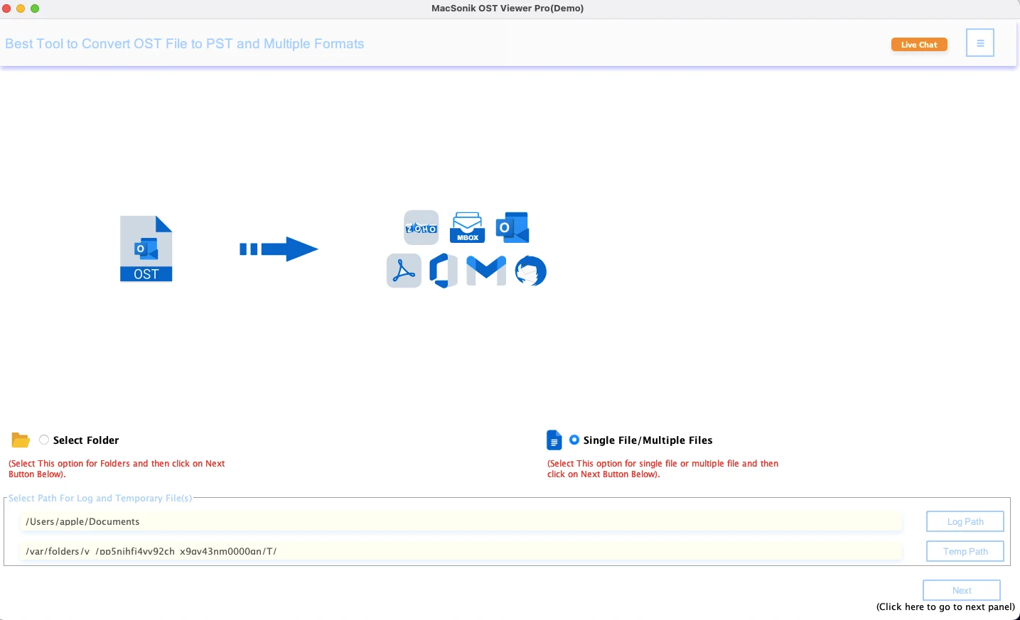 Start by launching the MacSonik OST to PST Converter Tool