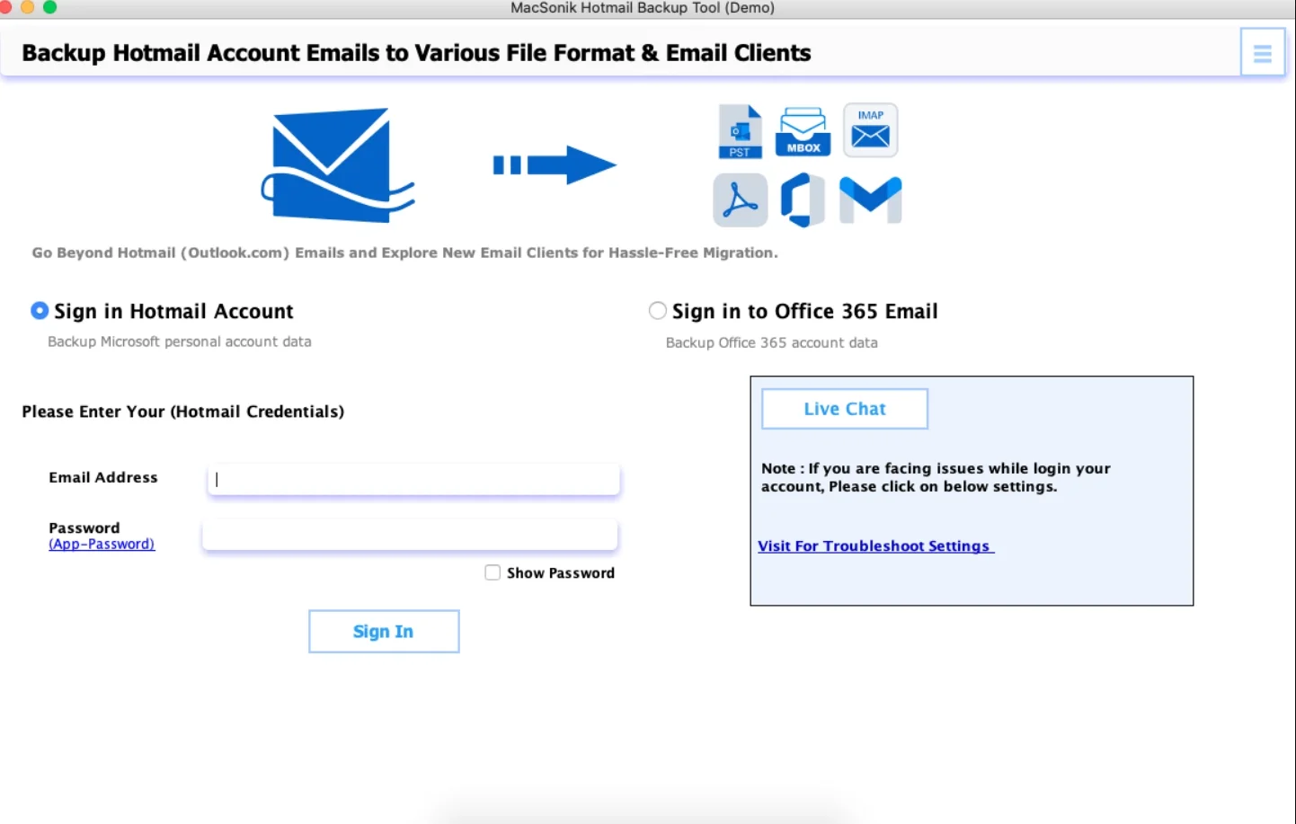 MacSonik Outlook.com Backup Software