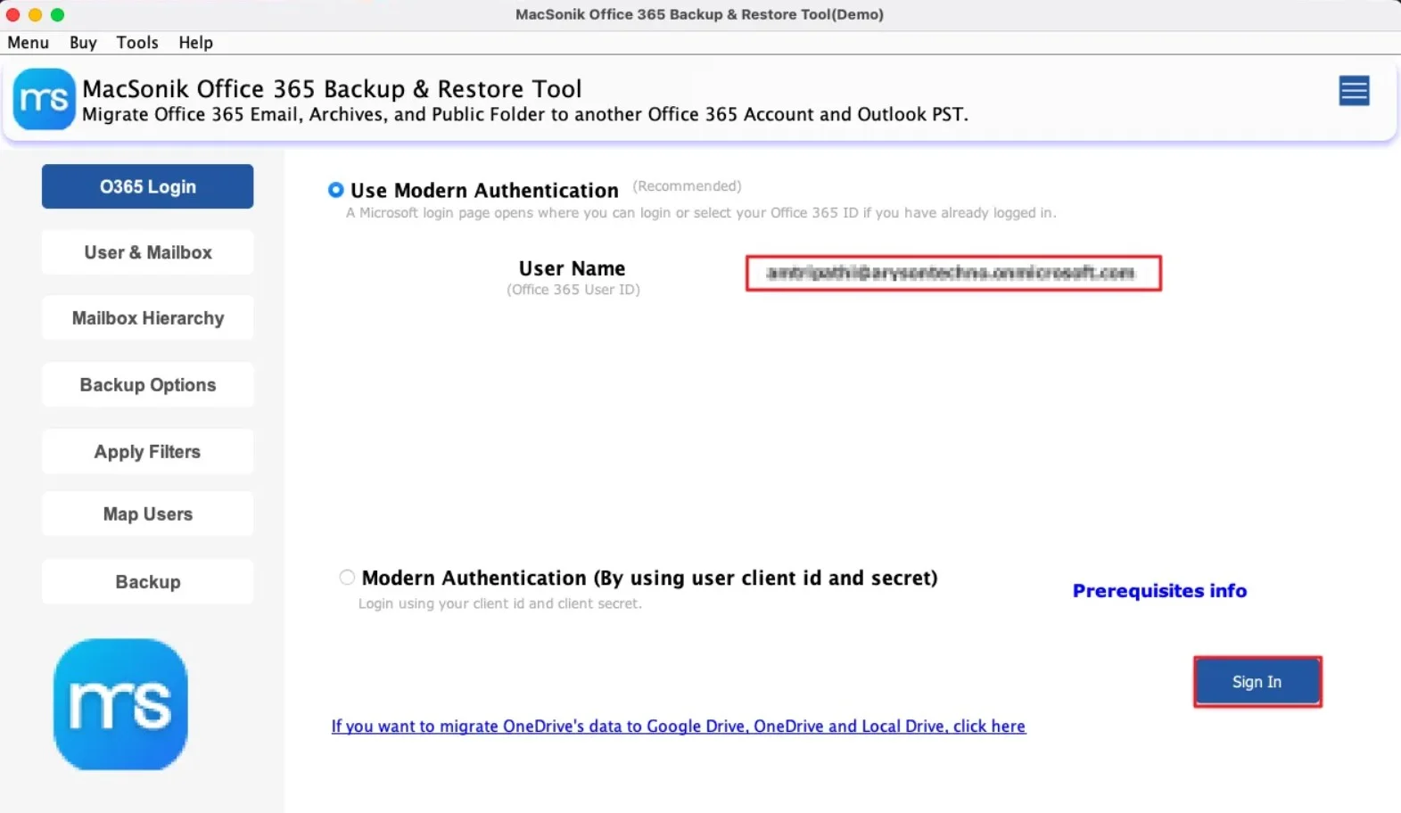 Sign in using the Microsoft 365 account