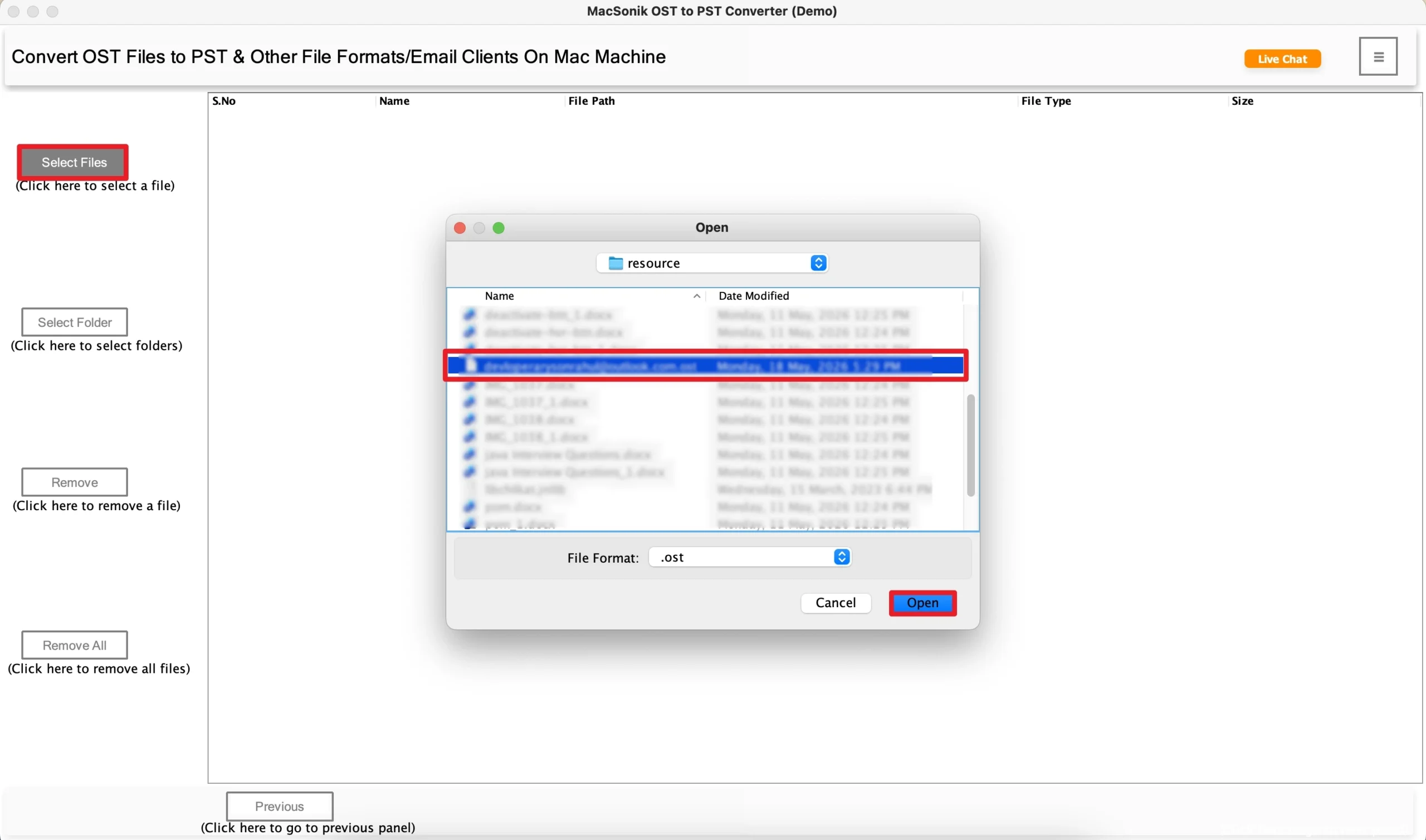 click Select Files