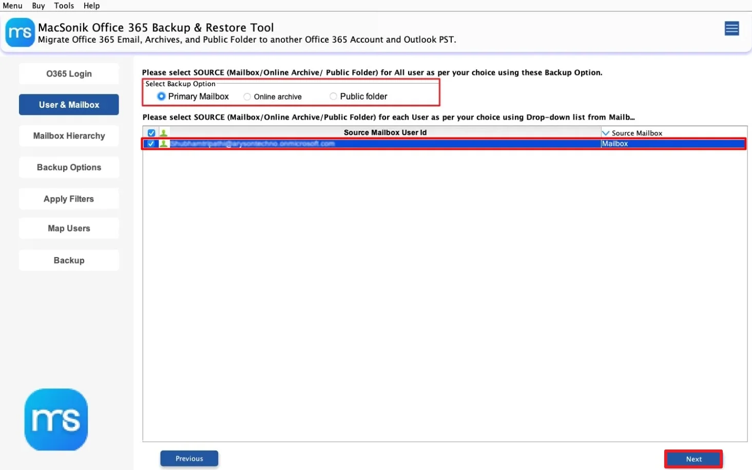 Select the backup option