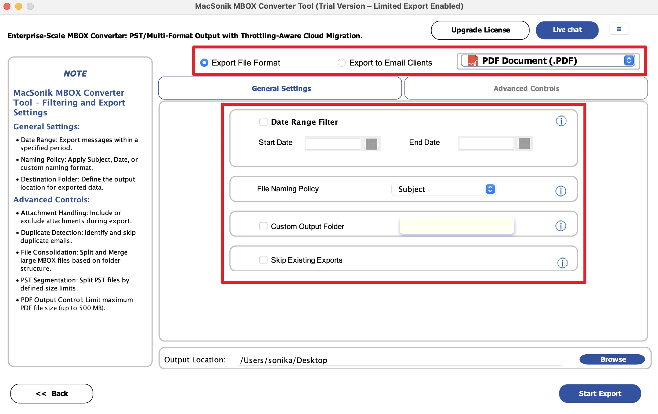 Choose PDF as the desired output format