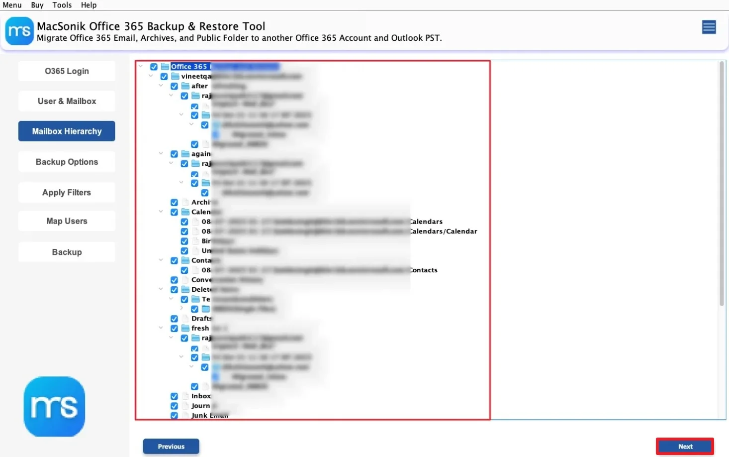 preview the complete mailbox folder