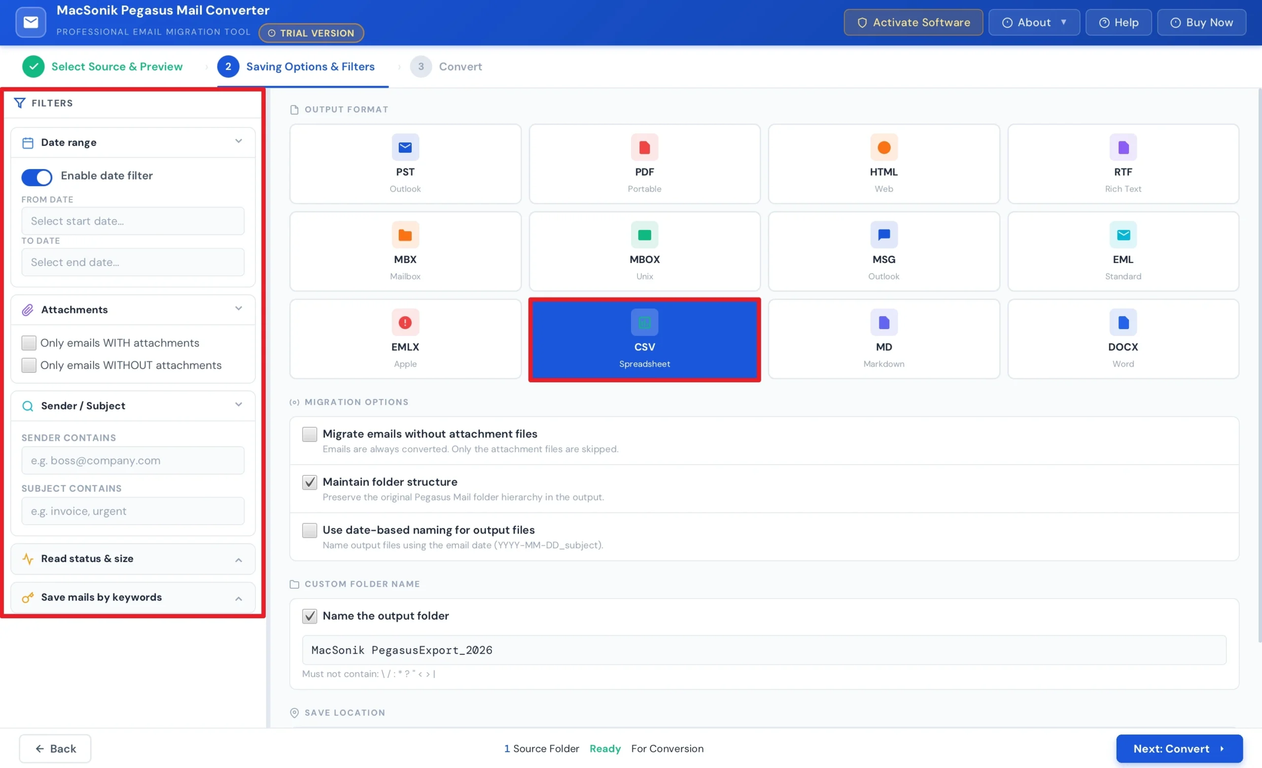 choose CSV as the saving file format