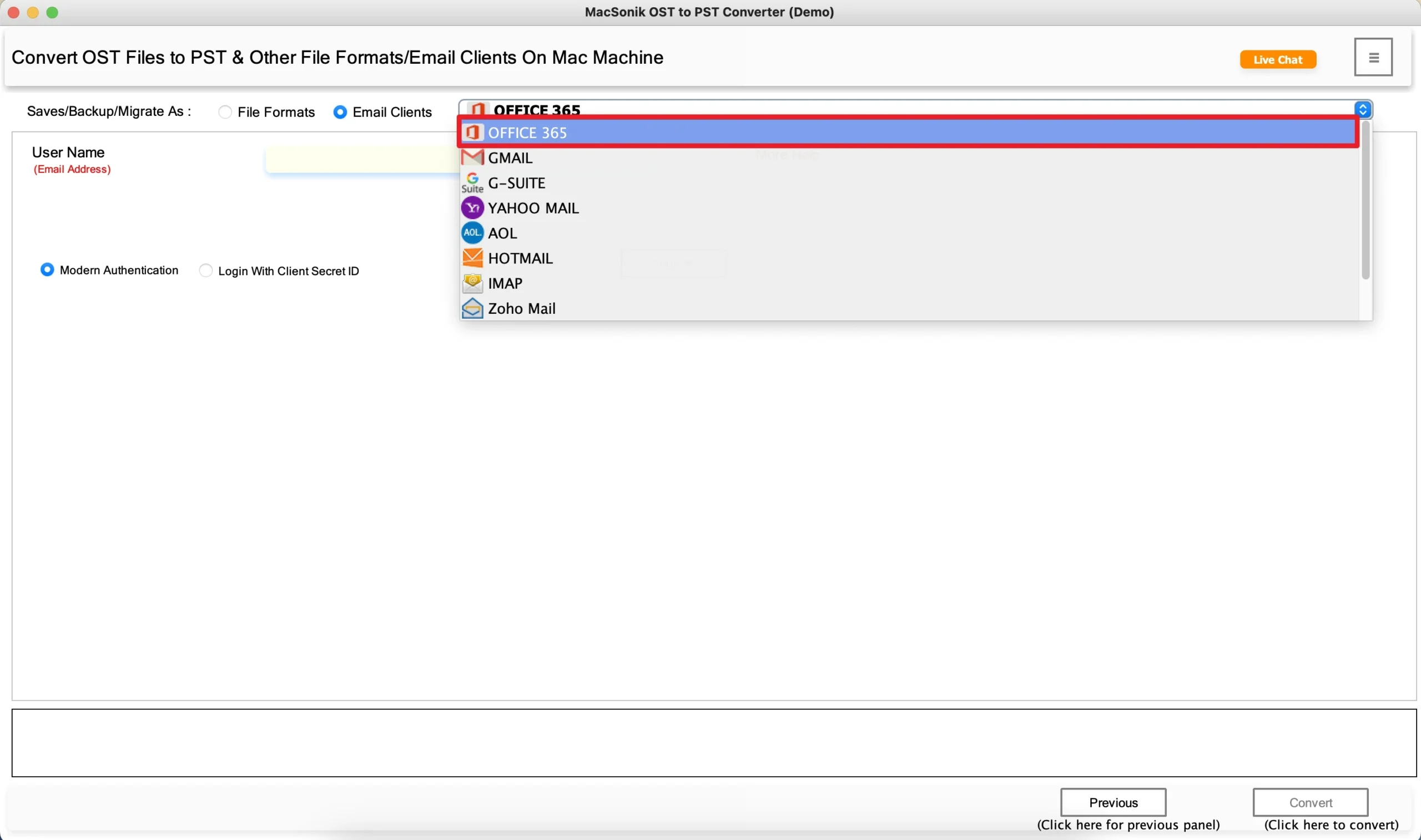 choose Office 365 as the saving email platform