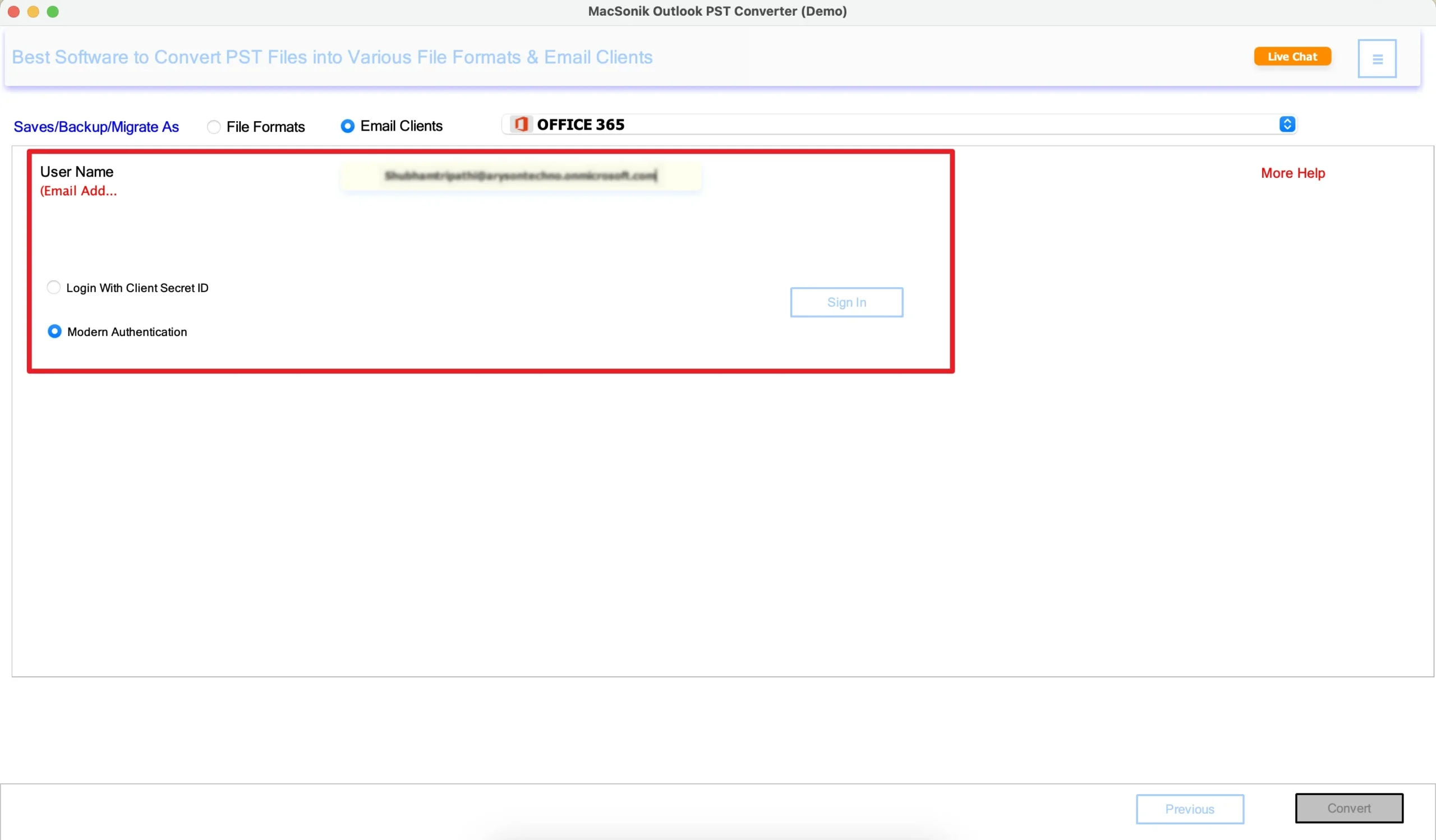 authenticate using the Microsoft 365 account