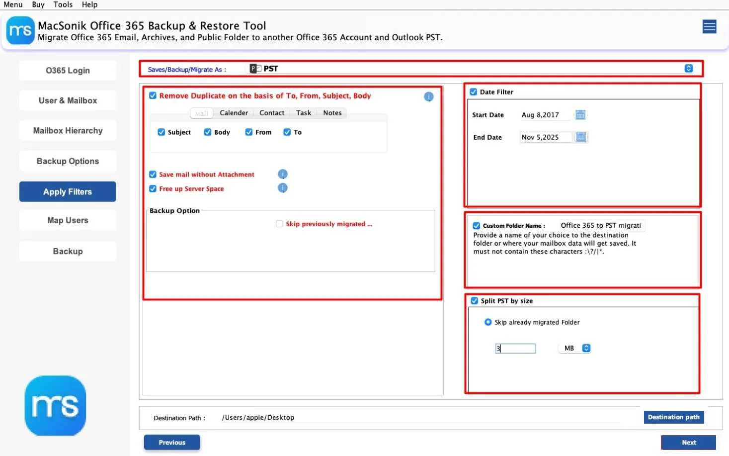 choose PST as the saving file format