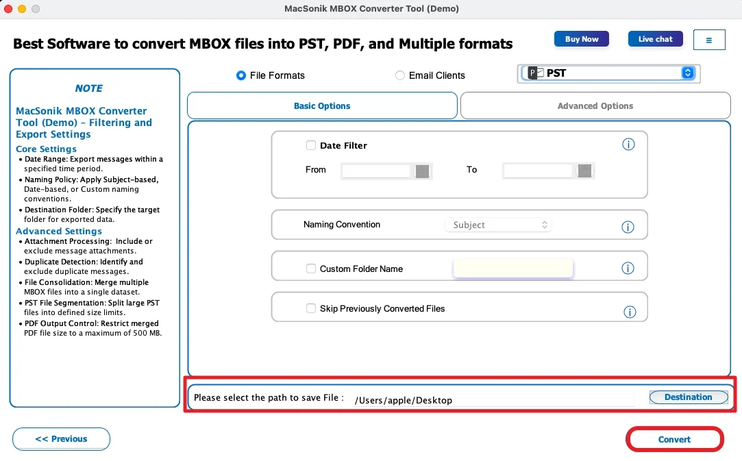 select the path to save the file