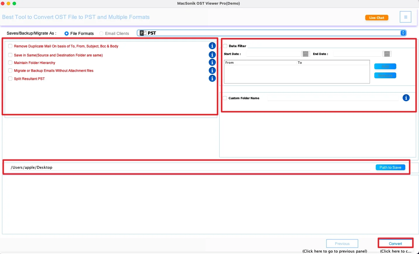 apply the filters and set the path to save the file